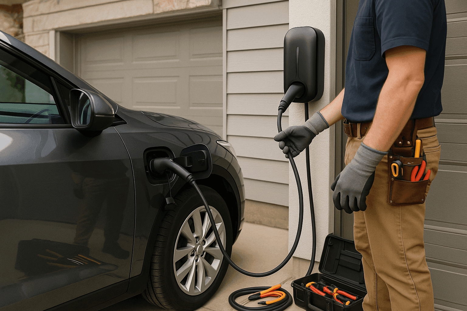 Electric vehicle charging at home with a wall-mounted EV charger